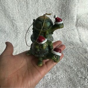 Festive Turtle Ornament with Santa Hats